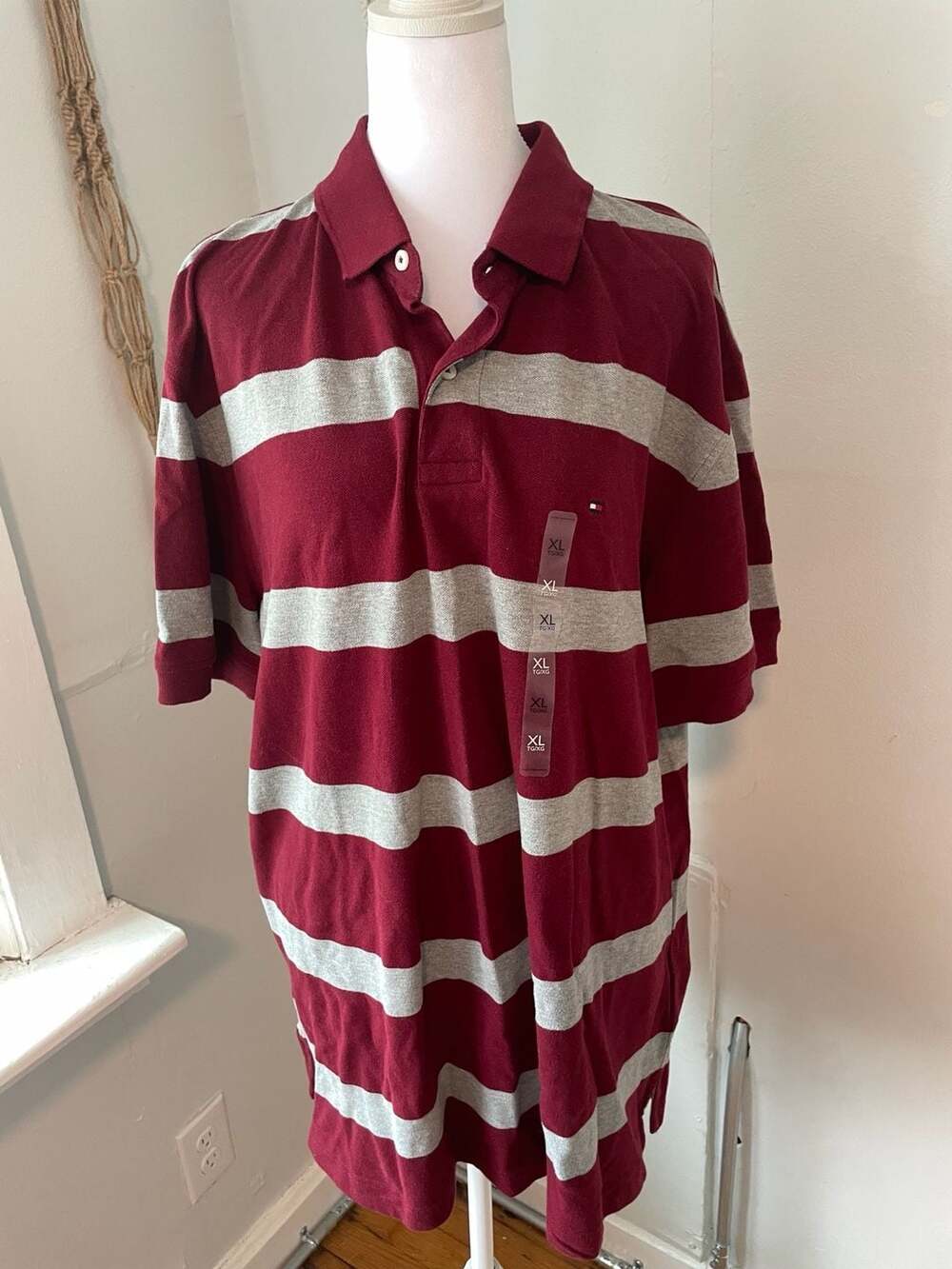 Tommy Hilfiger Polo Red Striped Shirt Men’s Size XL